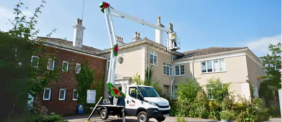 using our cherry picker on a commercial gutter cleaning job in Filwood, Merseyside