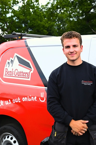 our gutter cleaner in Merseyside standing by company vehicle